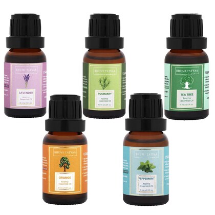 Bhumi Tatvaa Essential Oil| Lavender| Tea Tree| Rosemary| Orange| Peppermint Essential Oil for Hair Growth| Skin care| Diffuser for Home| Car| Office Fragrance 75ml (Pack of 5)