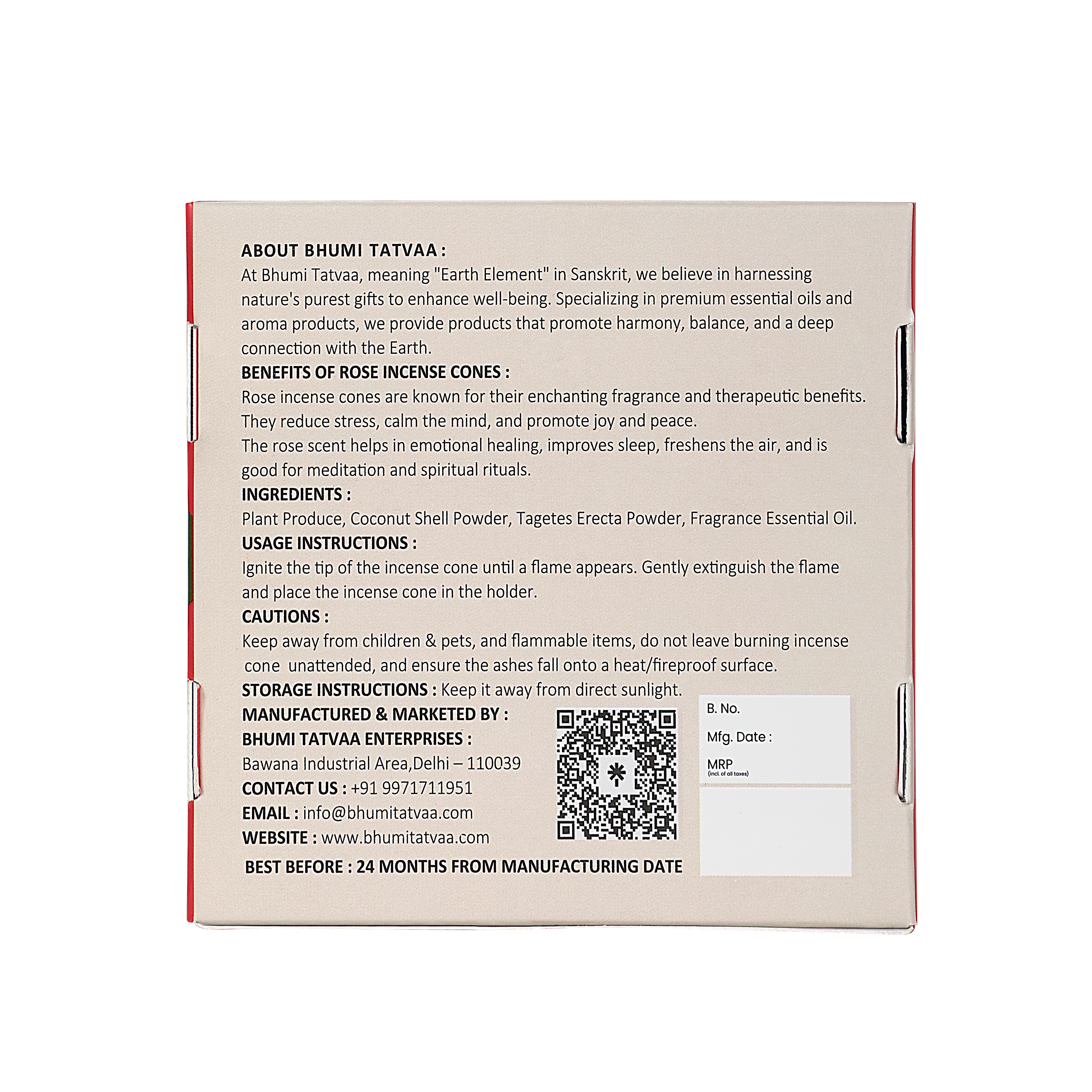 Rose Incense Cones – 40 Cones Pack | Bhumi Tatvaa