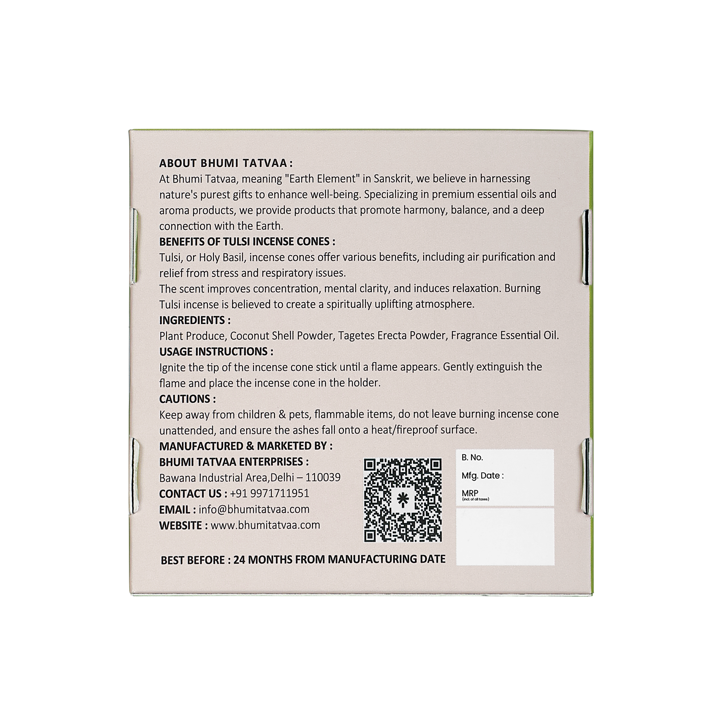 Tulsi Incense Cones – 40 Cones Pack | Bhumi Tatvaa