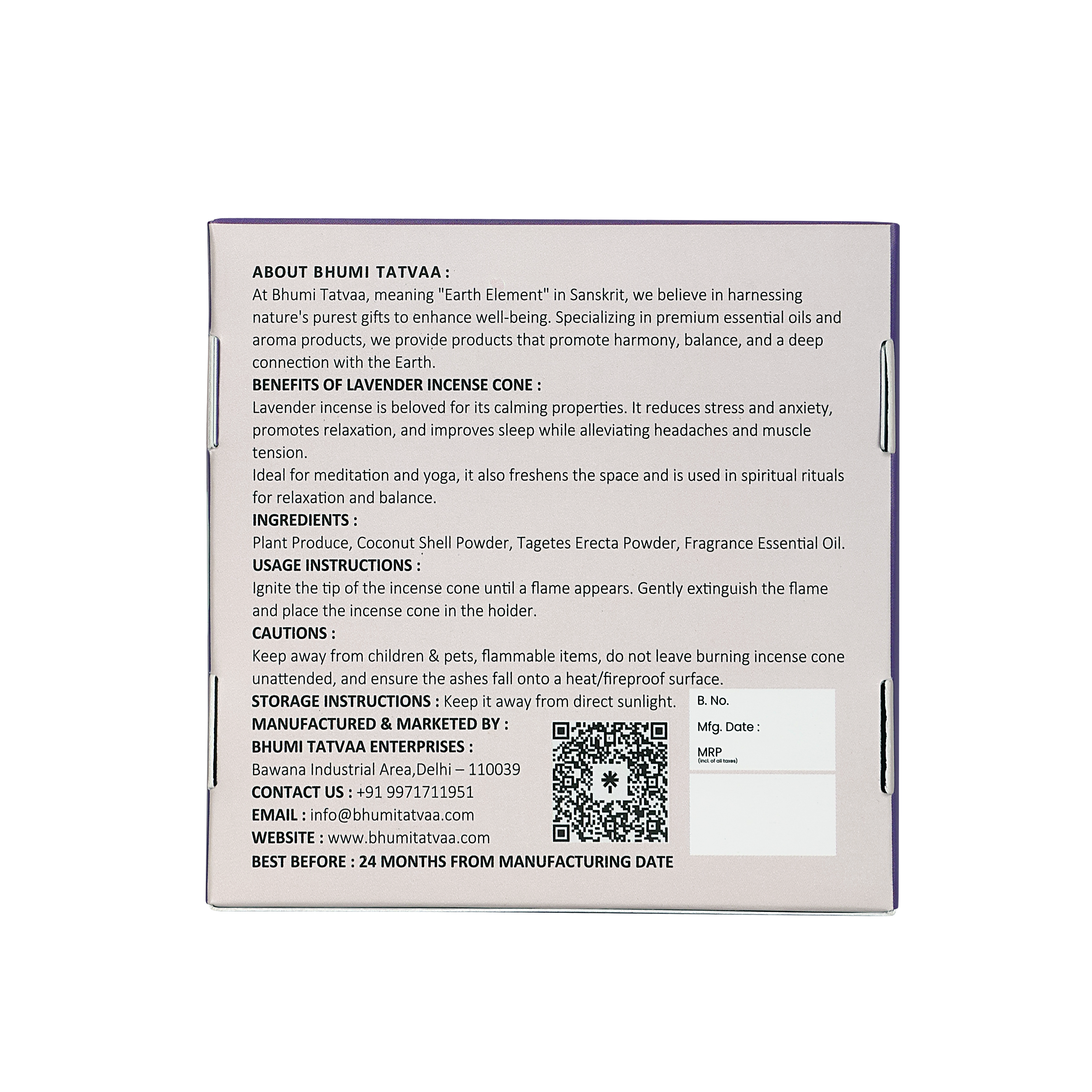 Lavender Incense Cones – 40 Cones Pack | Bhumi Tatvaa