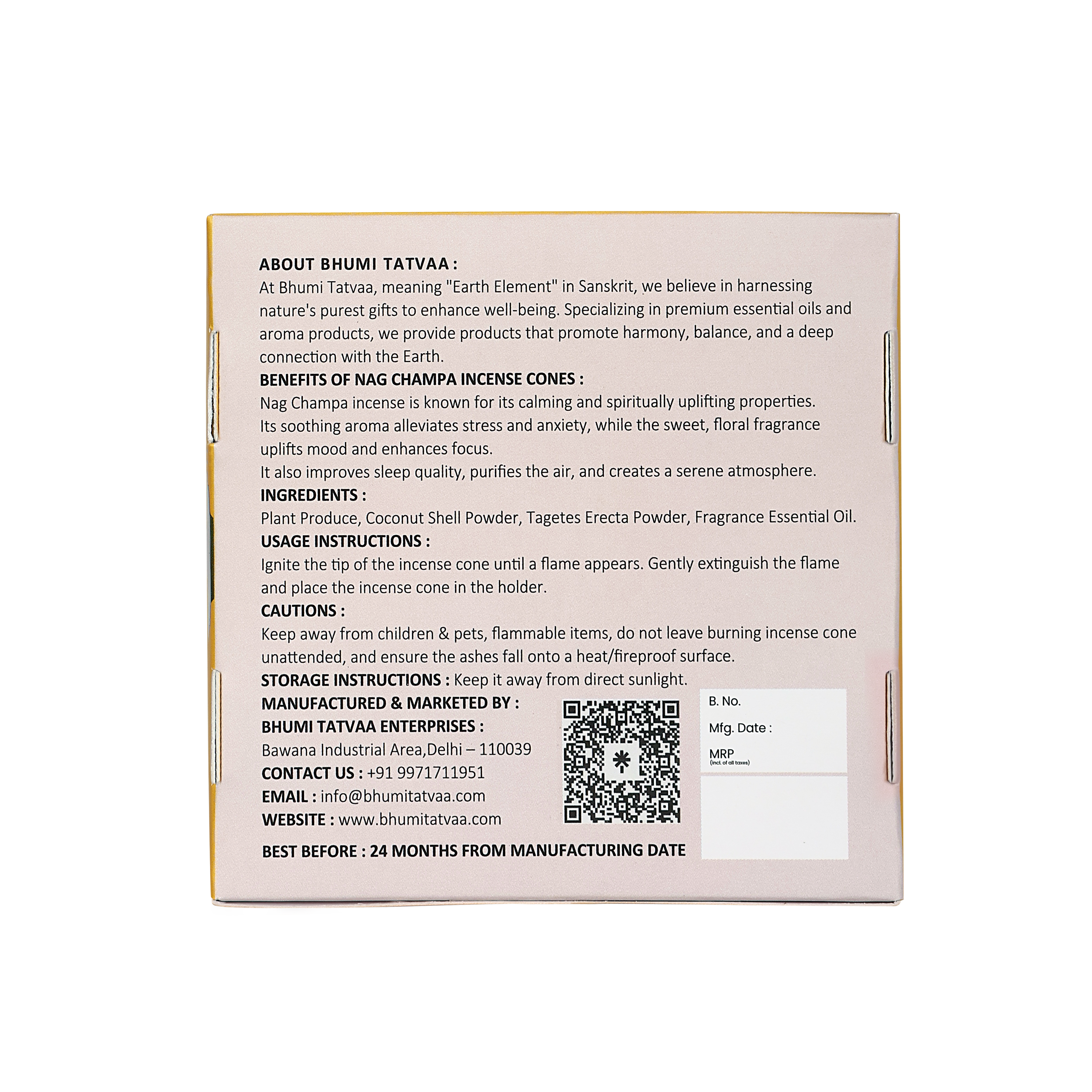 Bhumi Tatvaa Nag Champa Dhoop Cones Back View