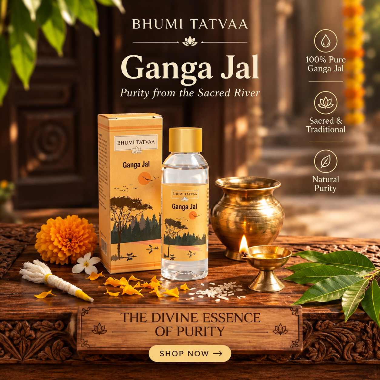 Bhumi Tatvaa 100% Pure Gangajal for Pooja (50ml) | Authentic Himalayan Holy Water Sourced from Gaumukh, Gangotri Glacier for Daily Puja, Havan, Abhishek & Mandir Purification