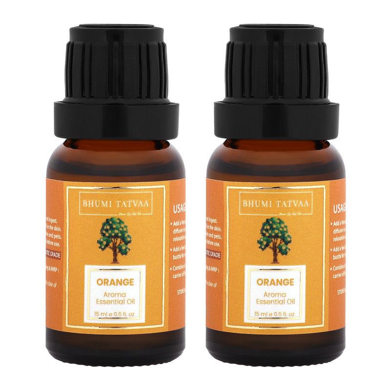Bhumi Tatvaa Orange Essential Oil | Pure Aromatic Oil for Relaxing Fragrance | Ideal for Diffusers, Massage, and Everyday Use | Natural Orange Scent - Pack of 2 - 15ml Each