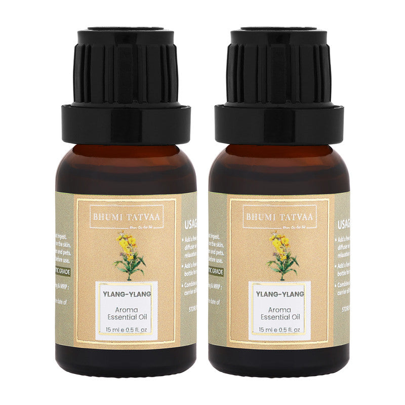 Bhumi Tatvaa Ylang-Ylang Essential Oil | Pure Aromatic Oil for Relaxing Fragrance | Ideal for Diffusers, Massage, and Everyday Use | Natural Ylang-Ylang Scent - Pack of 2 - 15ml Each