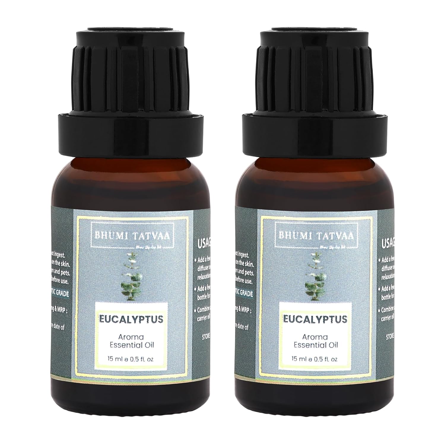 Bhumi Tatvaa Eucalyptus Essential Oil | Pure Aromatic Oil for Relaxing Fragrance | Ideal for Diffusers, Massage, and Everyday Use | Natural Eucalyptus Scent - Pack of 2 - 15ml Each