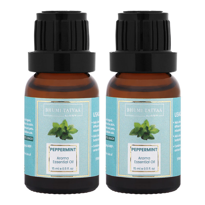 Bhumi Tatvaa Peppermint Essential Oil | Pure Aromatic Oil for Relaxing Fragrance | Ideal for Diffusers, Massage, and Everyday Use | Natural Peppermint Scent - Pack of 2 - 15ml Each