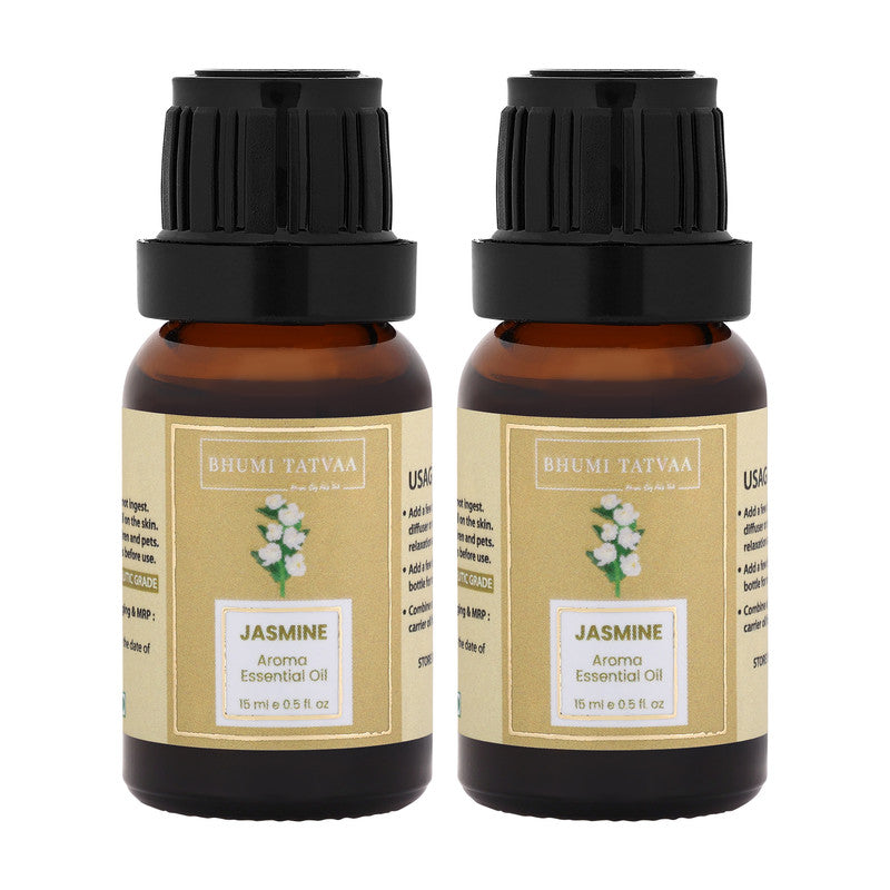 Bhumi Tatvaa Jasmine Essential Oil | Pure Aromatic Oil for Relaxing Fragrance | Ideal for Diffusers, Massage, and Everyday Use | Natural Jasmine Scent - Pack of 2 - 15ml Each