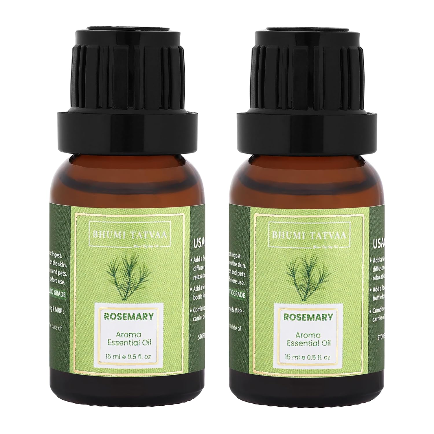 Bhumi Tatvaa Rosemary Essential Oil | Pure Aromatic Oil for Relaxing Fragrance | Ideal for Diffusers, Massage, and Everyday Use | Natural Rosemary Scent - Pack of 2 - 15ml Each