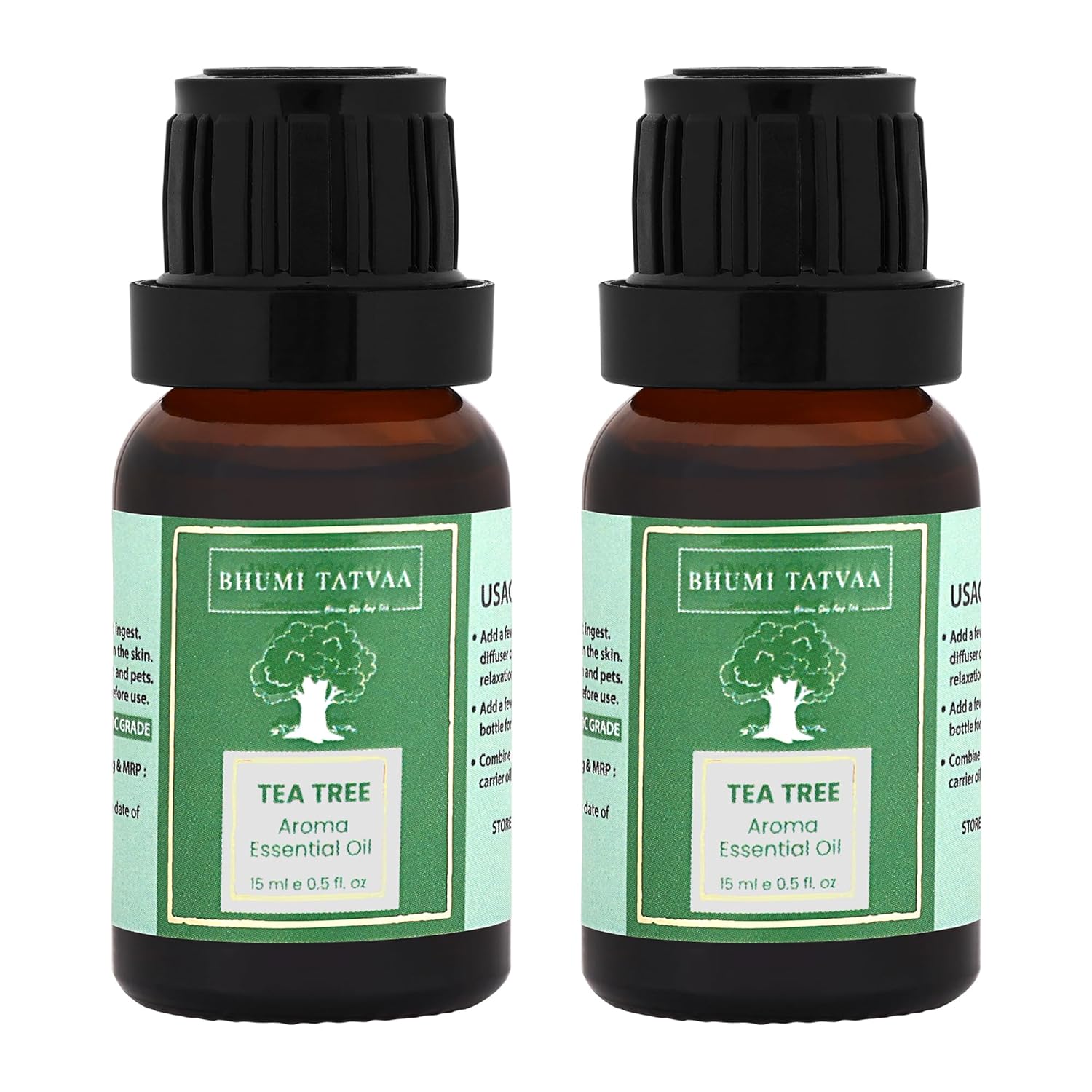 Bhumi Tatvaa Tea Tree Essential Oil | Pure Aromatic Oil for Relaxing Fragrance | Ideal for Diffusers, Massage, and Everyday Use | Natural Tea Tree Scent - Pack of 2 - 15ml Each